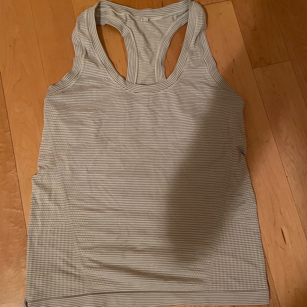 ATHLETA Striped white and grey Women's Tank Top